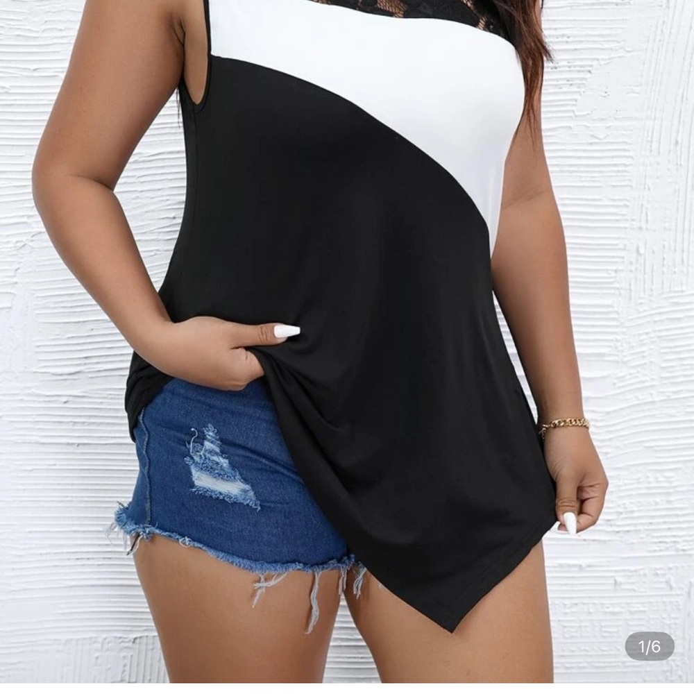 SHEIN Asymmetrical Black and White Tank Top